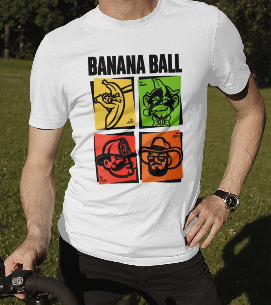 Banana Ball 2025 Cowboy Firefighter Joker Swordsman Icons Est 2016 2020 2024 2025 T-Shirt