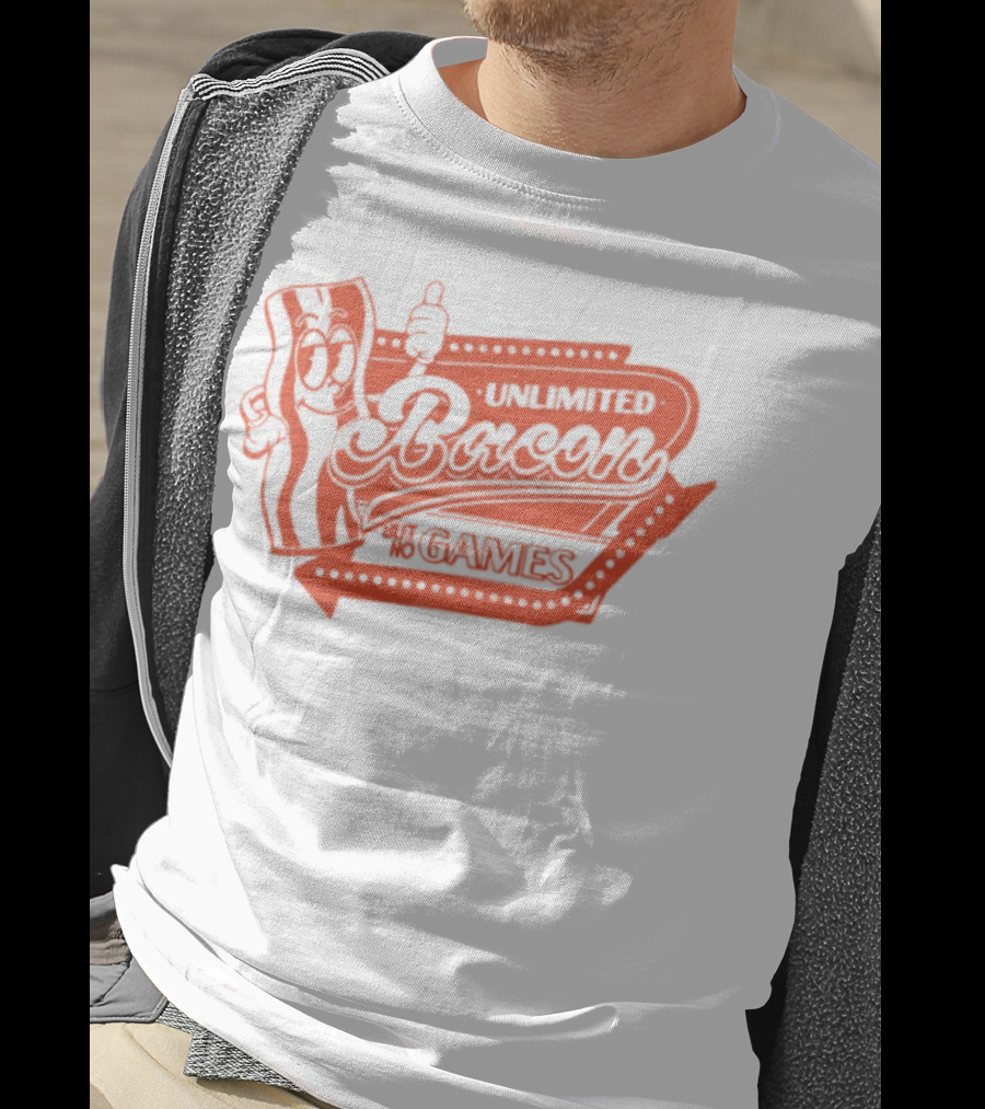 Chuckle Sandwich Unlimited Bacon No Games Iconic Red Design T-Shirt