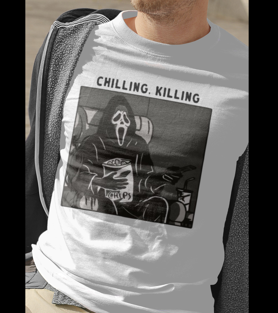Ghost Face Chips Chilling Killing Movie Night Vibes T-Shirt