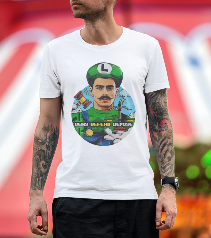 Luigi Mangione Deny Defend Depose Mario Bros Inspired Courtroom Adventure T-Shirt