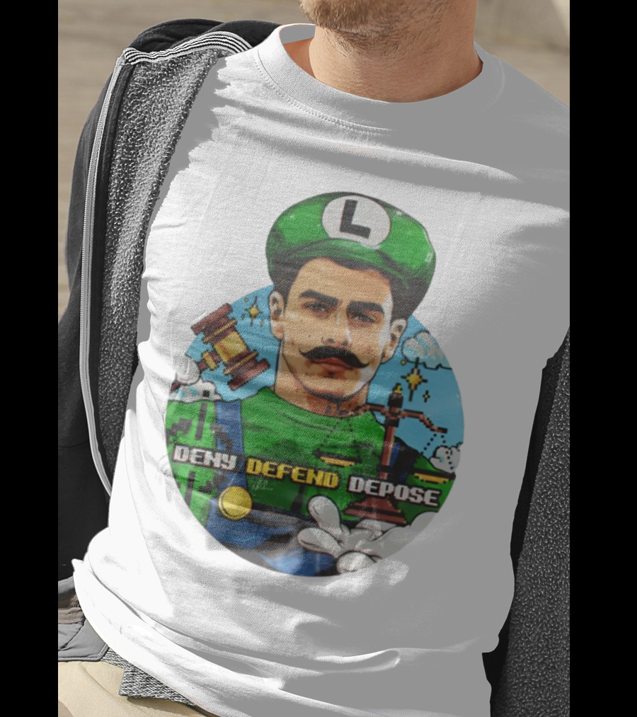 Luigi Mangione Deny Defend Depose Mario Bros Inspired Courtroom Adventure T-Shirt