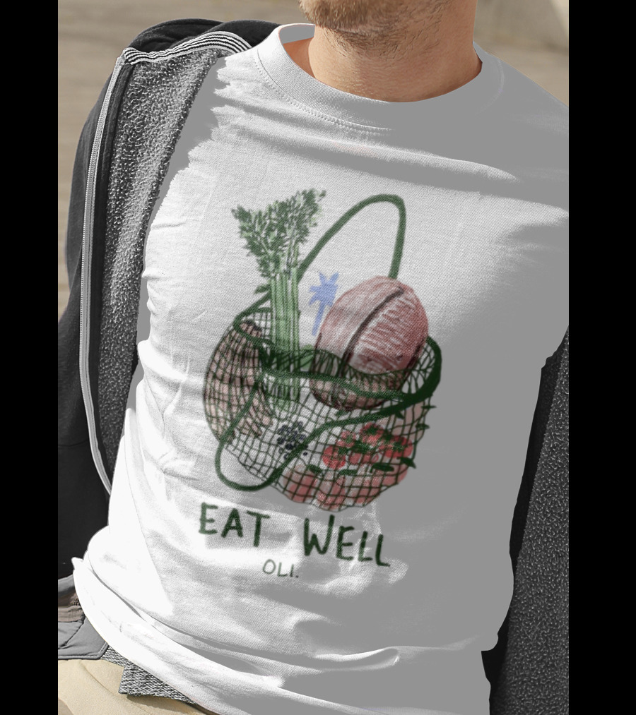 Eat Well Oli Vegetable Basket Illustration T-Shirt