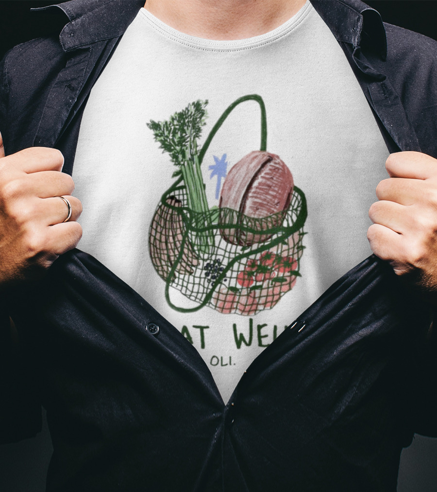 Eat Well Oli Vegetable Basket Illustration T-Shirt