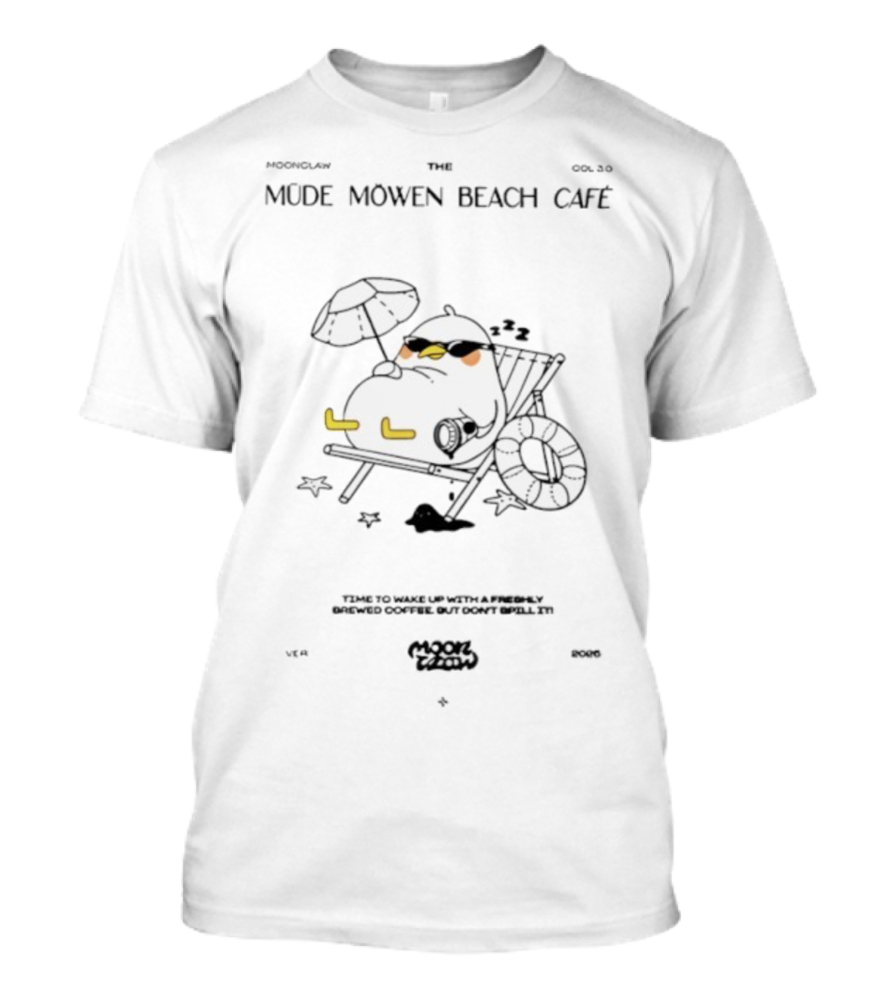 Mahluna Müde Möwen Beach Café Chill Seagull Relaxation Scene T-Shirt