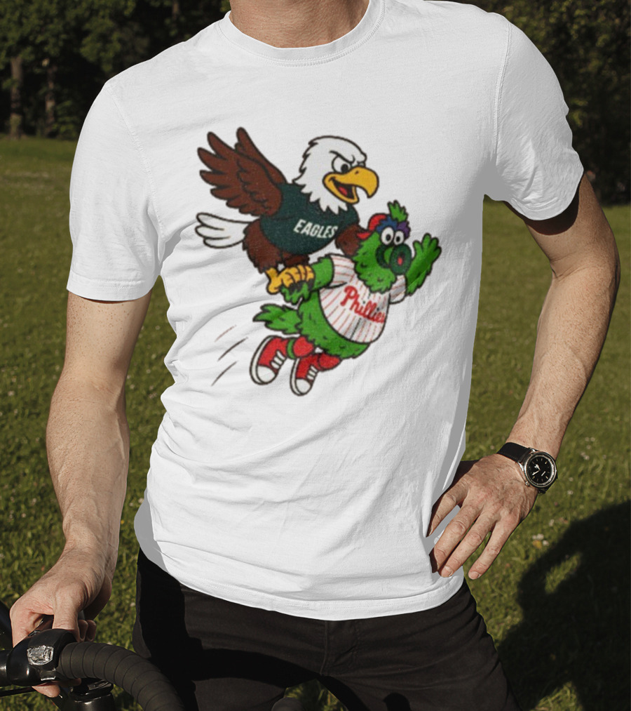 Philadelphia Eagles Swoop And Phillies Phanatic Mascot Team Up Fun T-Shirt
