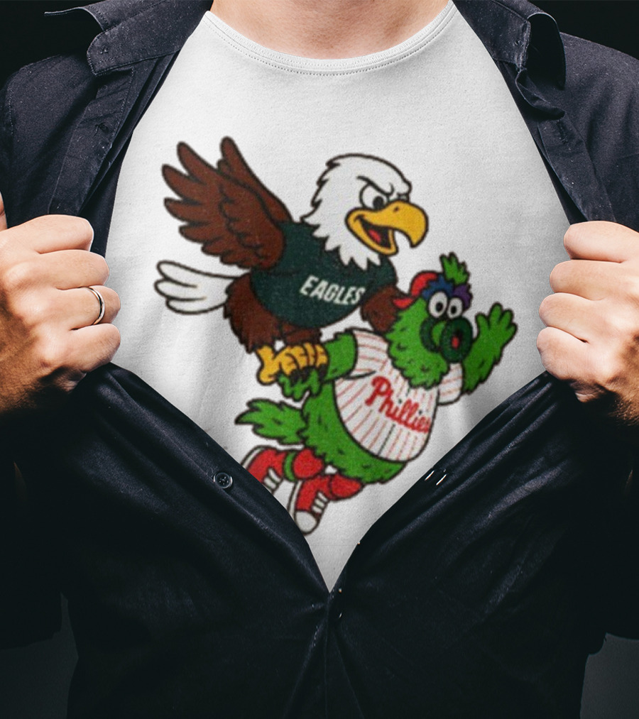 Philadelphia Eagles Swoop And Phillies Phanatic Mascot Team Up Fun T-Shirt