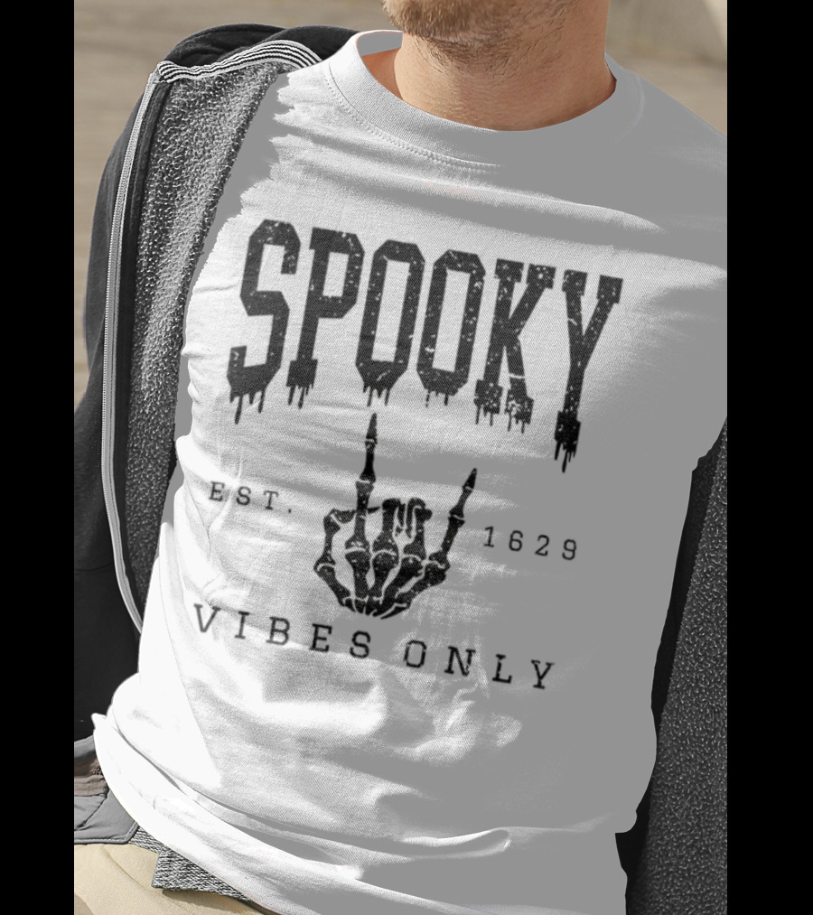 Spooky Vibes Only Skeleton Est 1629 Halloween T-Shirt