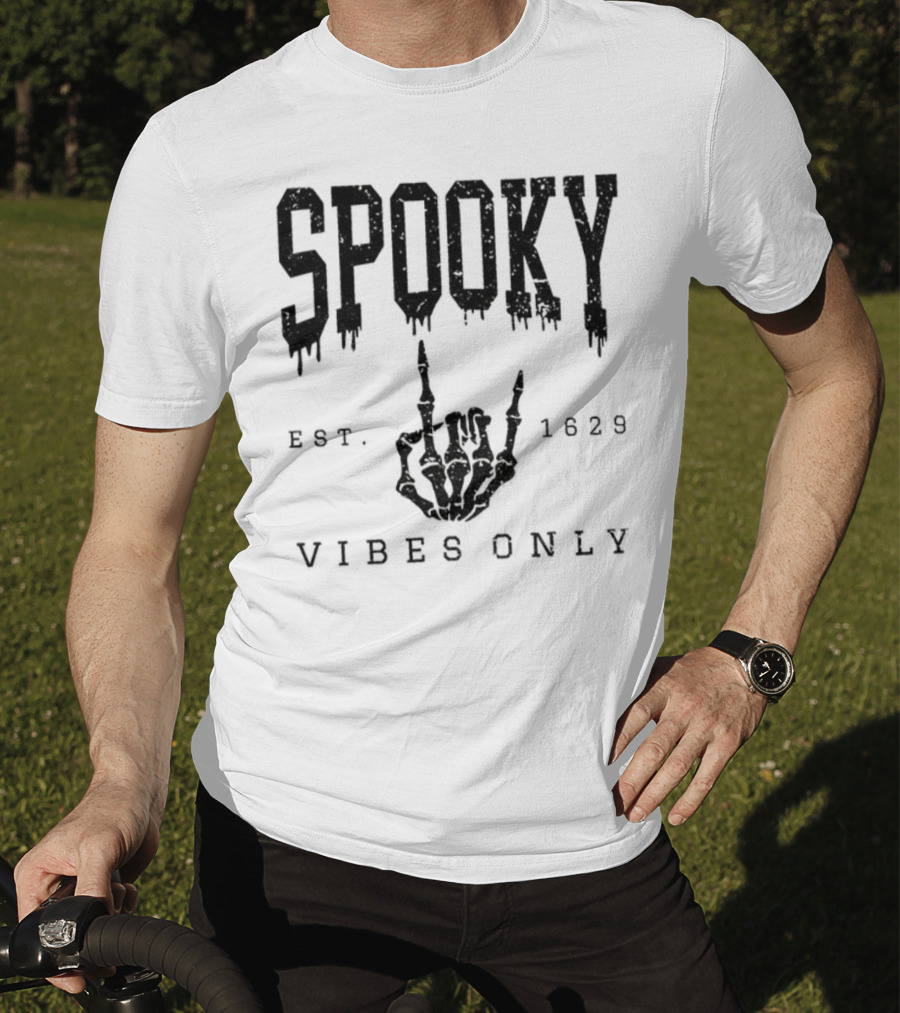Spooky Vibes Only Skeleton Est 1629 Halloween T-Shirt