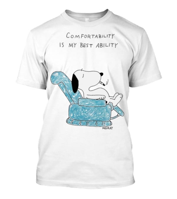 Snoopy Comfortability Is My Best Ability Relaxed Snoopy In Blue Chair T-Shirt