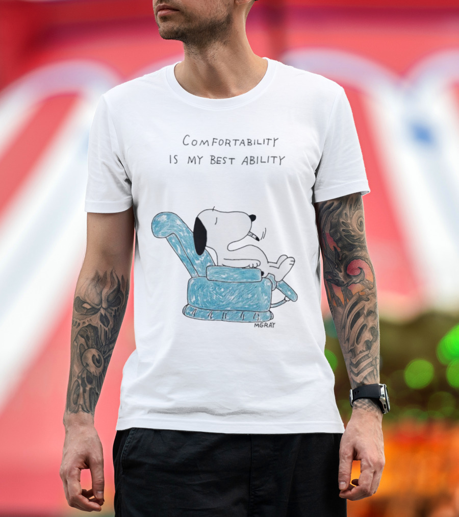 Snoopy Comfortability Is My Best Ability Relaxed Snoopy In Blue Chair T-Shirt