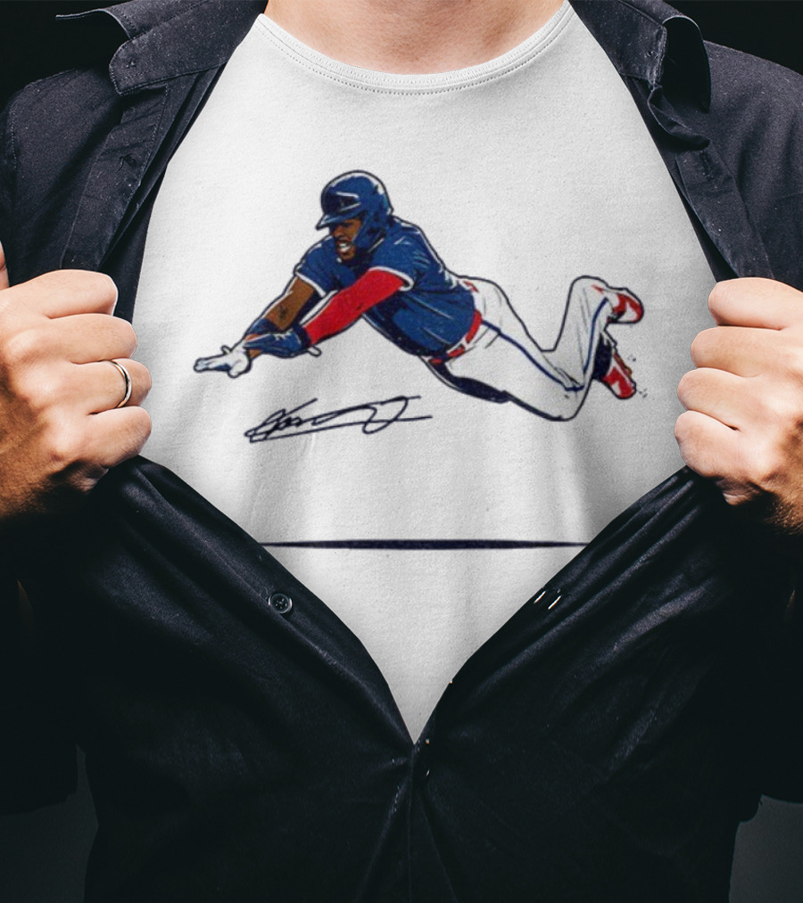 Vladimir Guerrero Jr Superman Flying Slide Toronto Blue Jays Signature T-Shirt