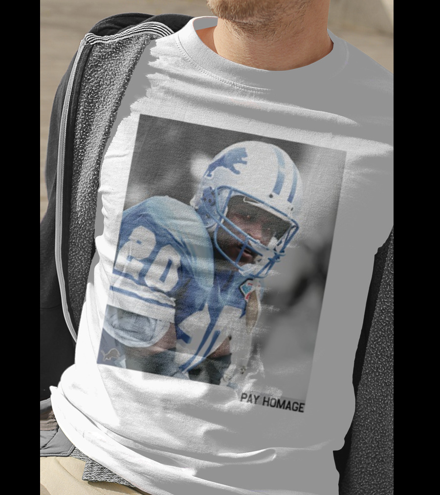 Barry Sanders Detroit Lions Number 20 Pay Homage NFL Player Memorabilia T-Shirt