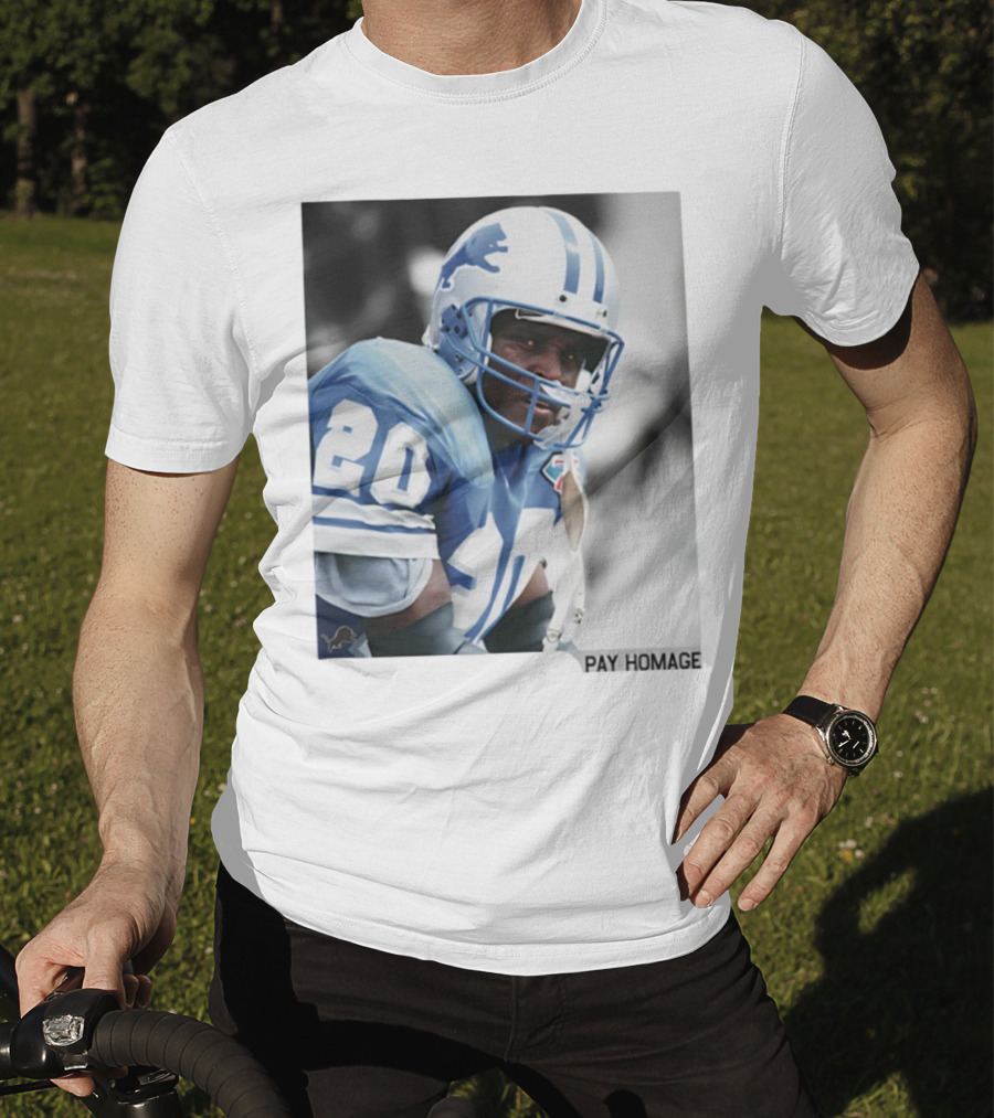 Barry Sanders Detroit Lions Number 20 Pay Homage NFL Player Memorabilia T-Shirt