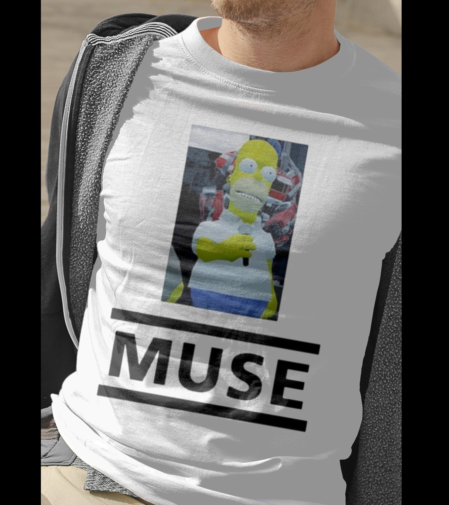 Homer Simpson Holding Microphone Muse Band Crossover T-Shirt