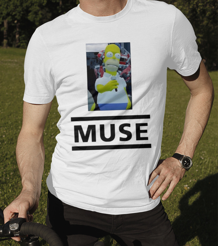 Homer Simpson Holding Microphone Muse Band Crossover T-Shirt