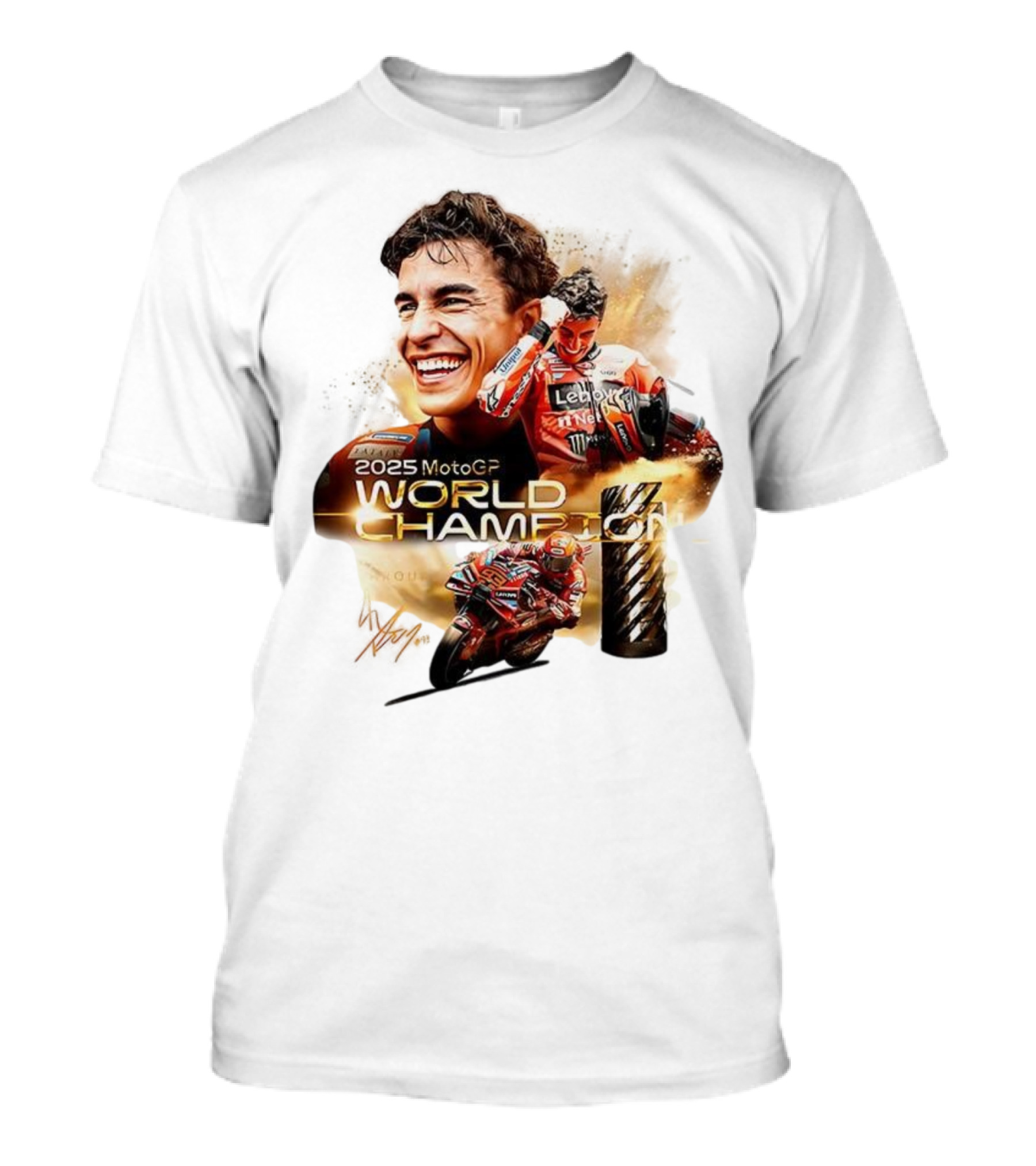 Marc Márquez 2025 MotoGP World Champion Ducati Lenovo Team Grand Prix Signature T-Shirt