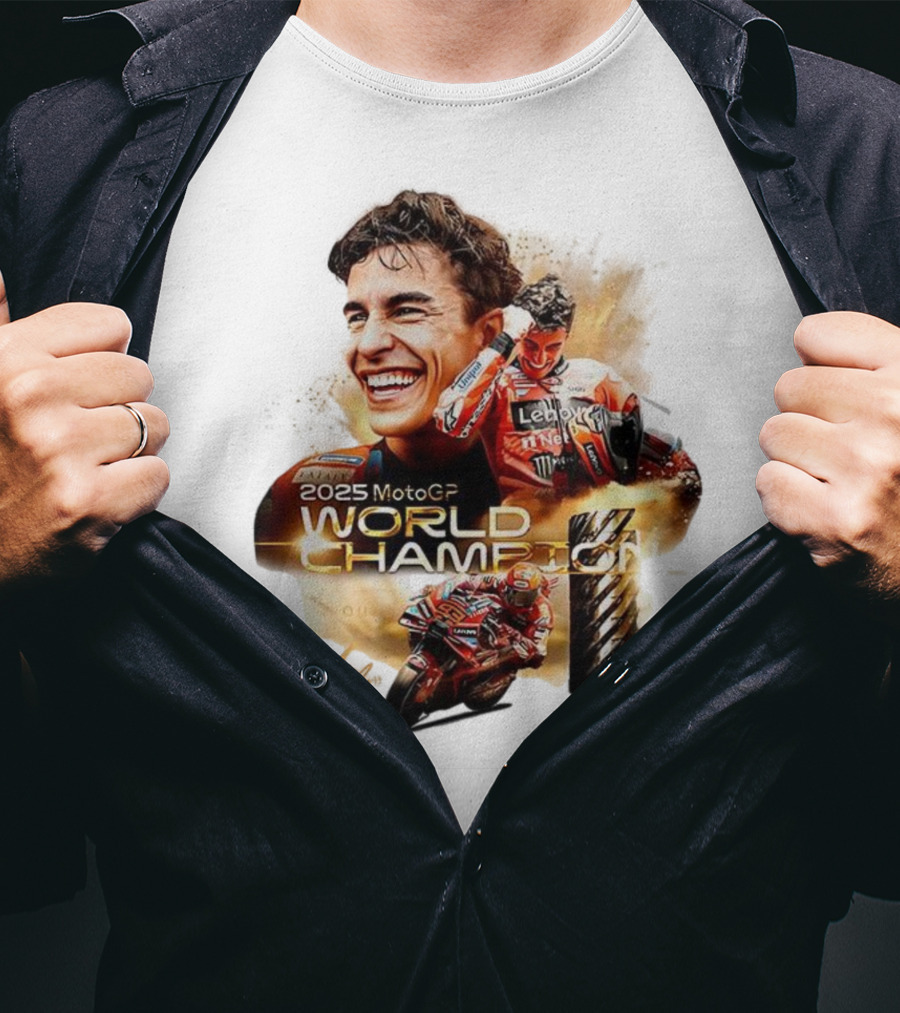 Marc Márquez 2025 MotoGP World Champion Ducati Lenovo Team Grand Prix Signature T-Shirt