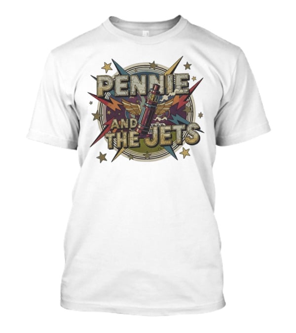 Pennie And The Jets Retro Style Music Rocket Winged Stars T-Shirt