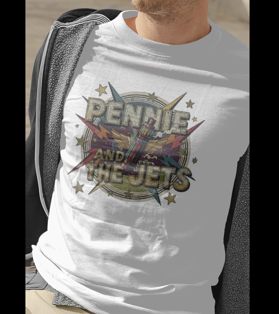 Pennie And The Jets Retro Style Music Rocket Winged Stars T-Shirt