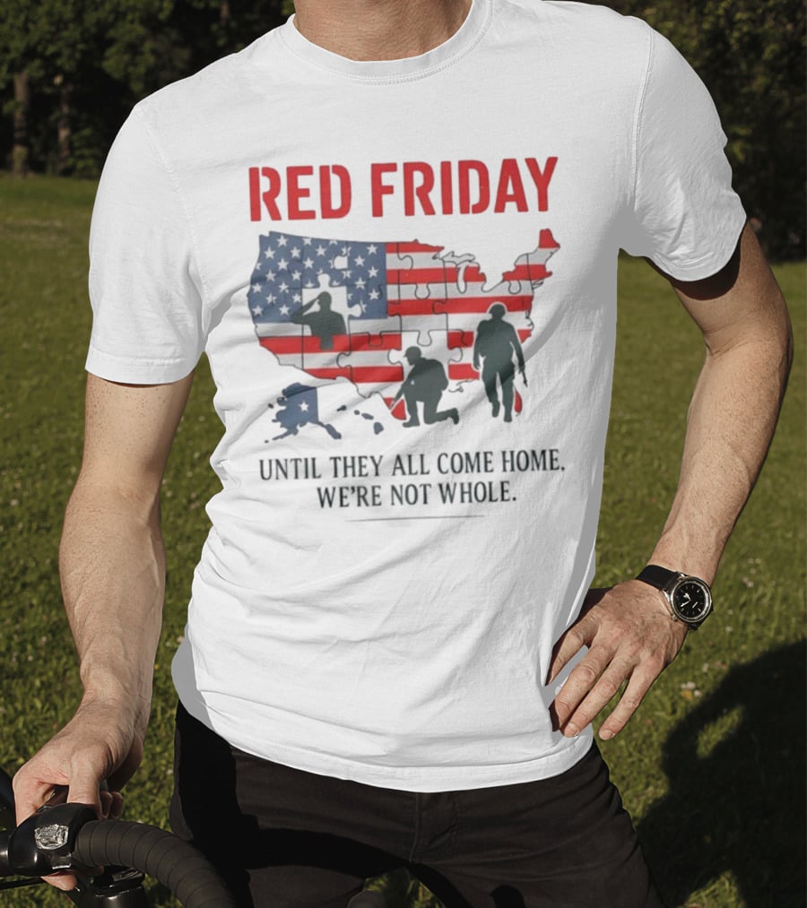 Red Friday Until They All Come Home USA Flag Puzzle Military Silhouettes T-Shirt