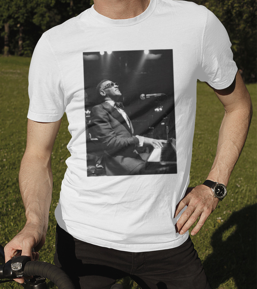 Ray Charles Live On Stage At The Piano In Black And White T-Shirt