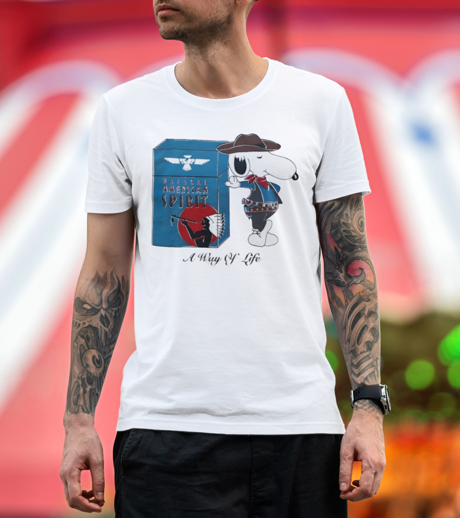 Snoopy Natural American Spirit A Way Of Life Cowboy Blue T-Shirt