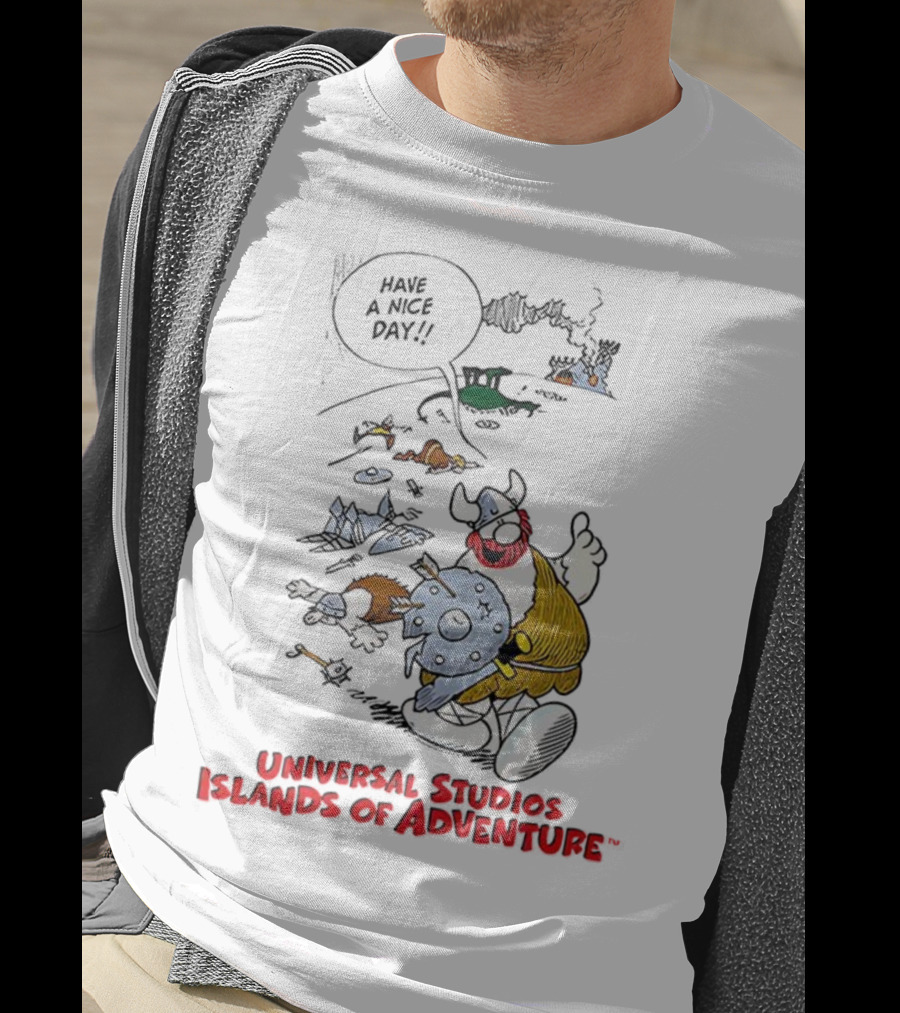 Universal Studios Islands Of Adventure Viking Have A Nice Day Vintage Cartoon T-Shirt