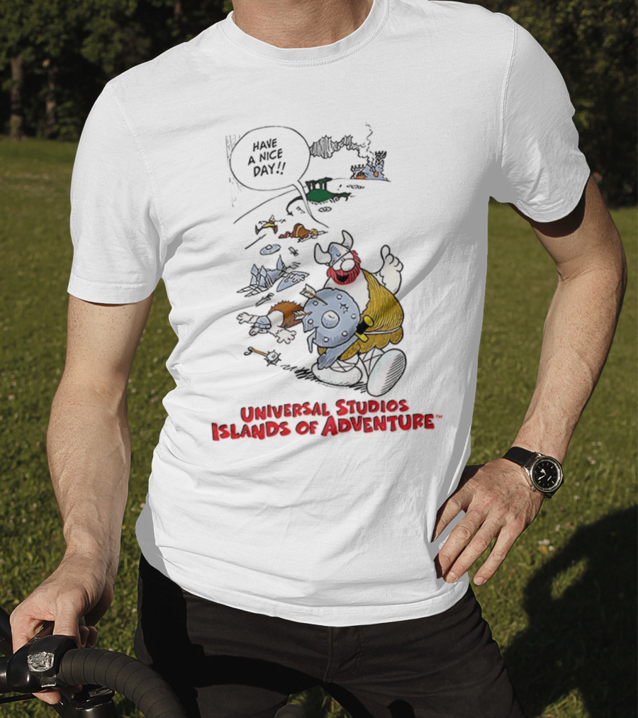 Universal Studios Islands Of Adventure Viking Have A Nice Day Vintage Cartoon T-Shirt