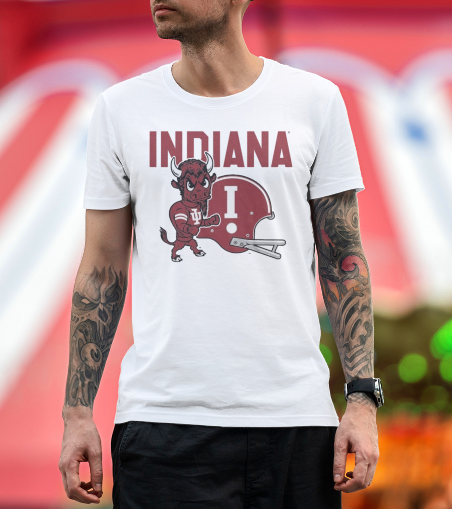 Indiana Hoosiers Bison Mascot and Football Helmet T-Shirt