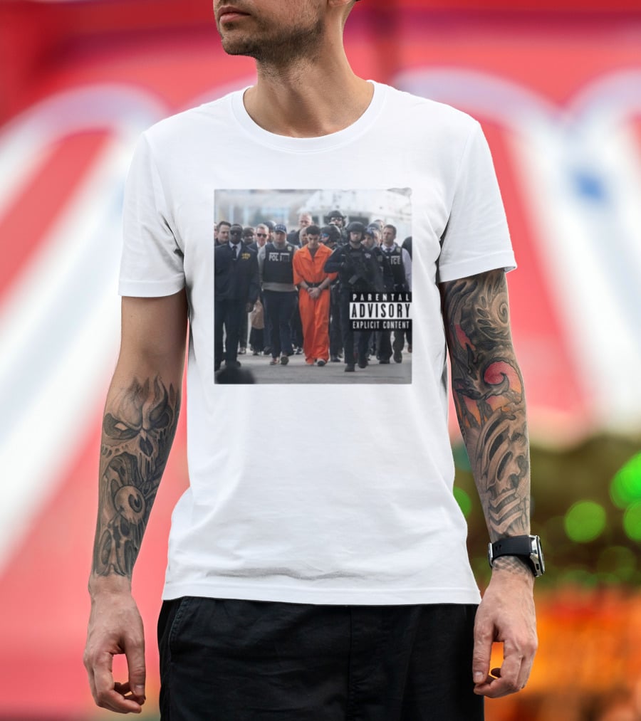 Luigi Mangione Helicopter Arrival With Police Explicit Content T-Shirt