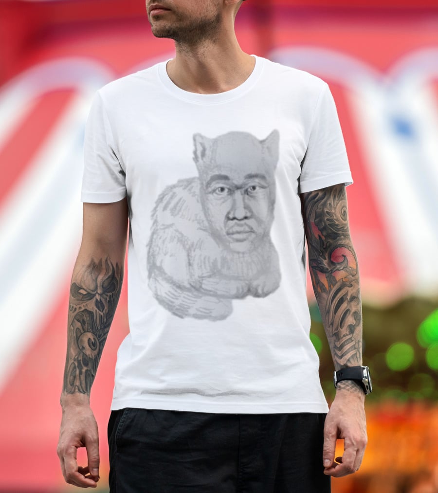 Mcfreakery Cat With Human Face Sketch T-Shirt