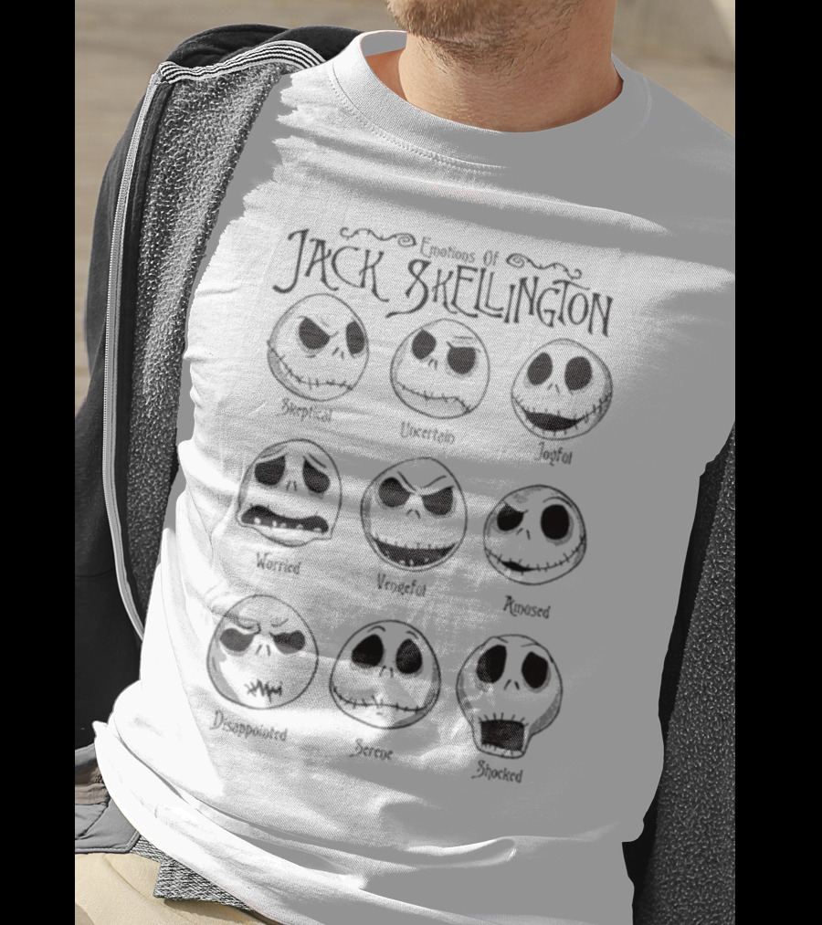 Painajainen Ennen Joulua Emotions Of Jack Skellington Surprised Skeptical Embarrassed Nervous Frustrated Panic Sad T-Shirt