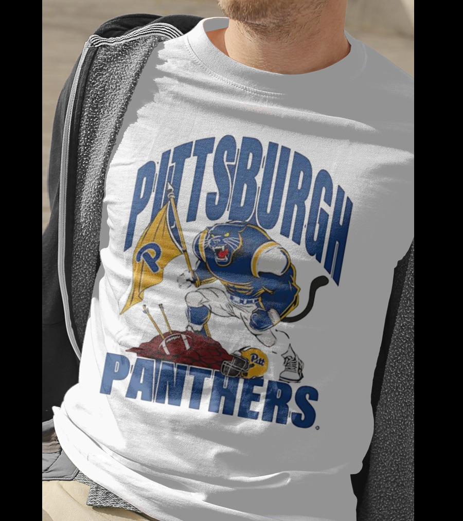 Pittsburgh Panthers Pitt Mascot Planting Flag Football Helmet T-Shirt