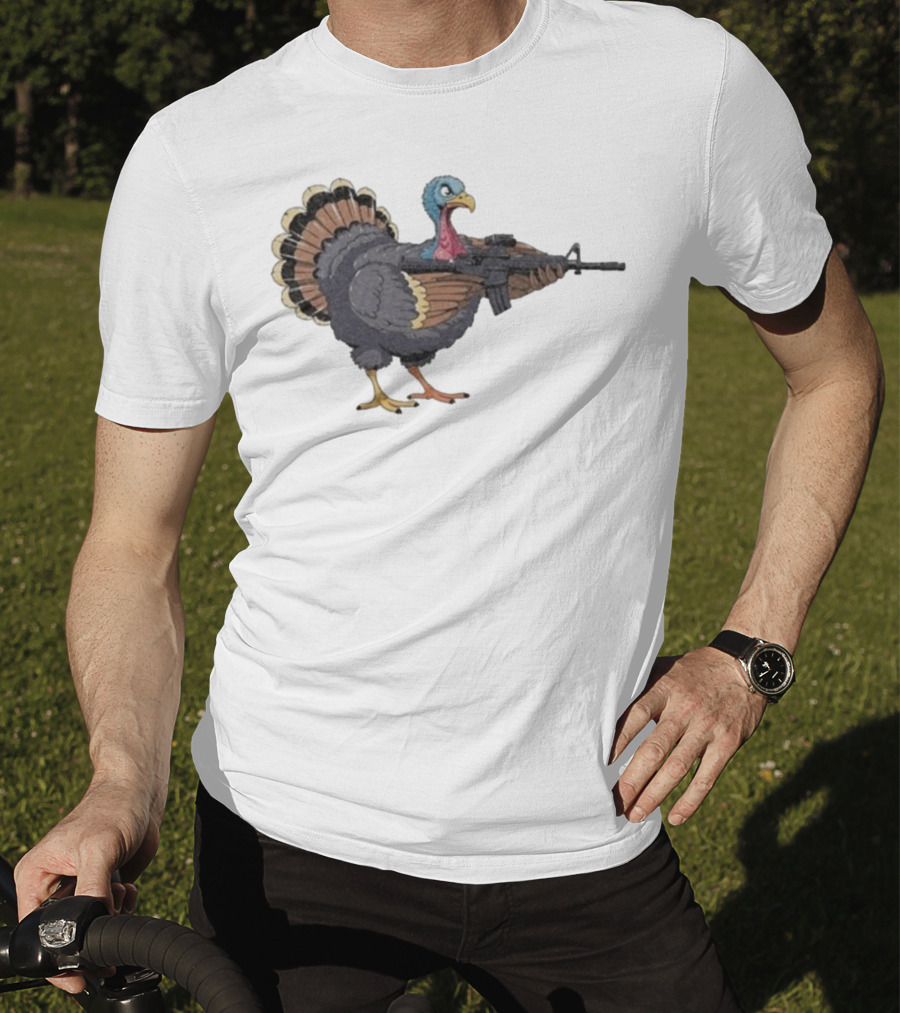 Triggered Turkey With Rifle Weapon T-Shirt
