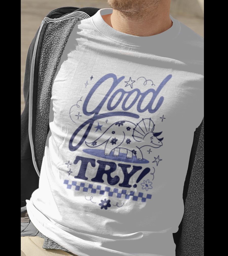 Good Try Dinosaur Stars Retro Theme T-Shirt