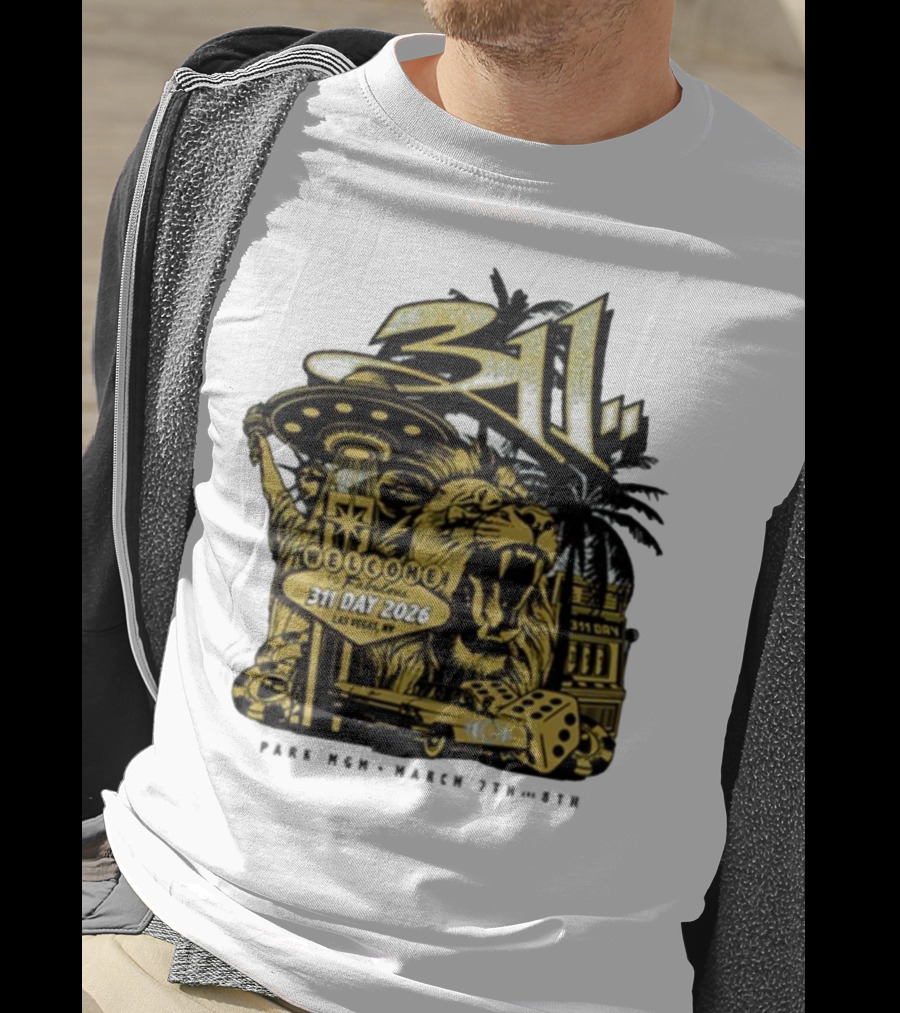 311 Day 2026 Las Vegas March 7 8 Welcome To Fabulous Lion Casino Dice Palm Trees T-Shirt
