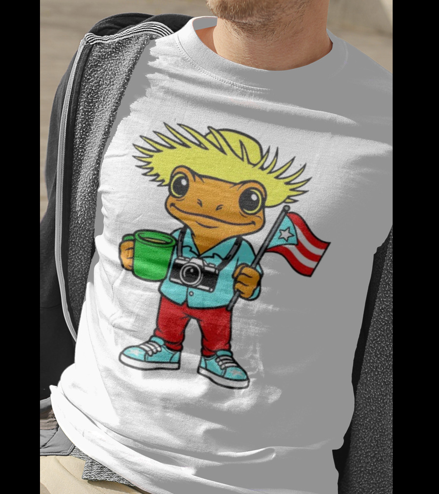 Bad Bunny Puerto Rico Super Bowl 2025 Coquí Character With Flag And Camera T-Shirt