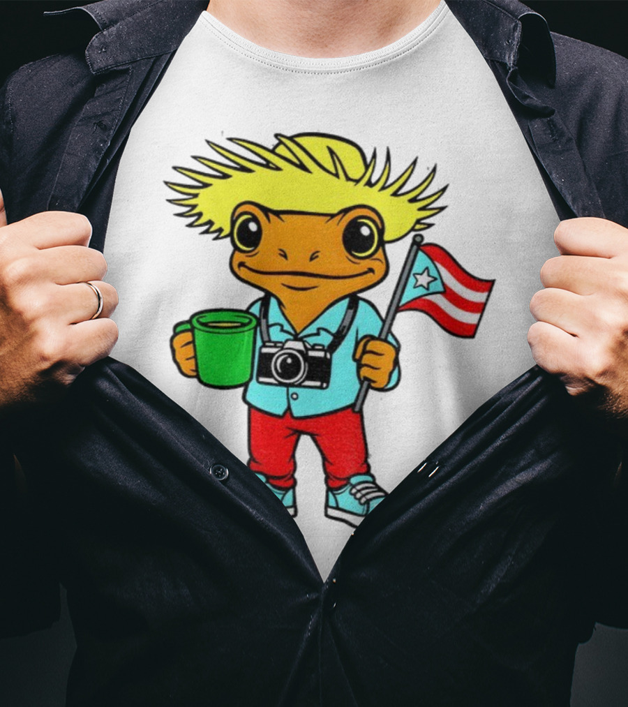 Bad Bunny Puerto Rico Super Bowl 2025 Coquí Character With Flag And Camera T-Shirt