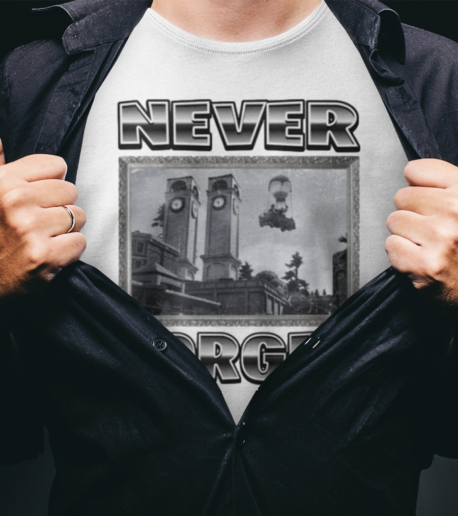 Never Forget Tower Balloon Flight Vintage Photo T-Shirt