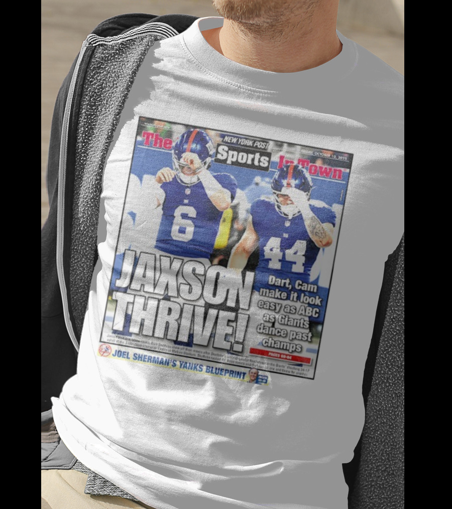 New York Post Jaxson Dart Cam Skattebo Giants Thrive Edition T-Shirt