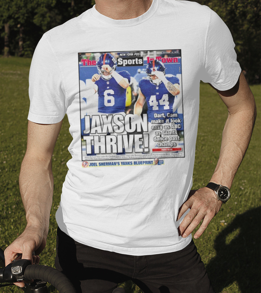 New York Post Jaxson Dart Cam Skattebo Giants Thrive Edition T-Shirt