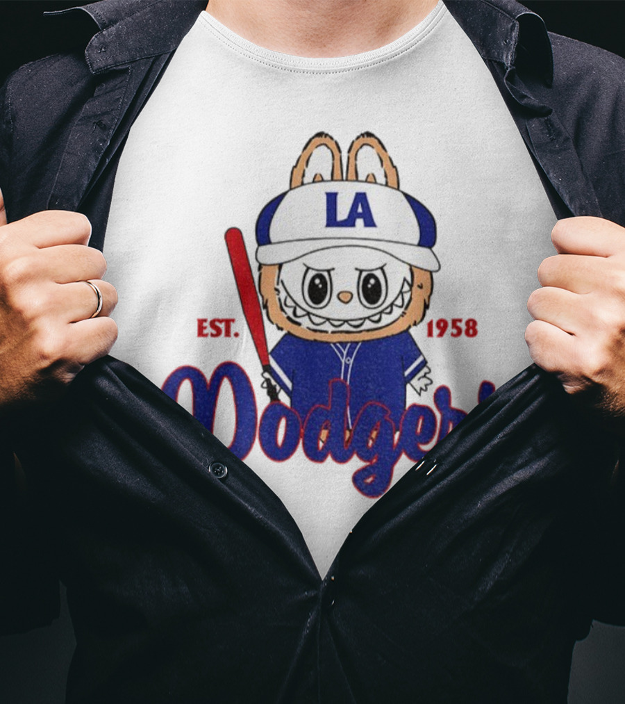 Cute Monster Labubu Los Angeles Dodgers Est 1958 Baseball MLB T-Shirt
