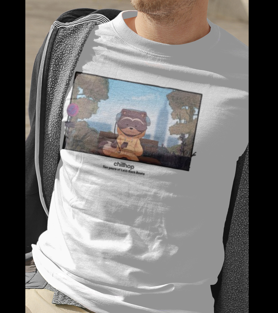 10 Years Of Chillhop Raccoon Listening To Music In Park T-Shirt