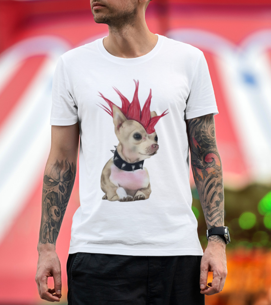 Alt Pup Punk Chihuahua Mohawk Spiked Collar T-Shirt