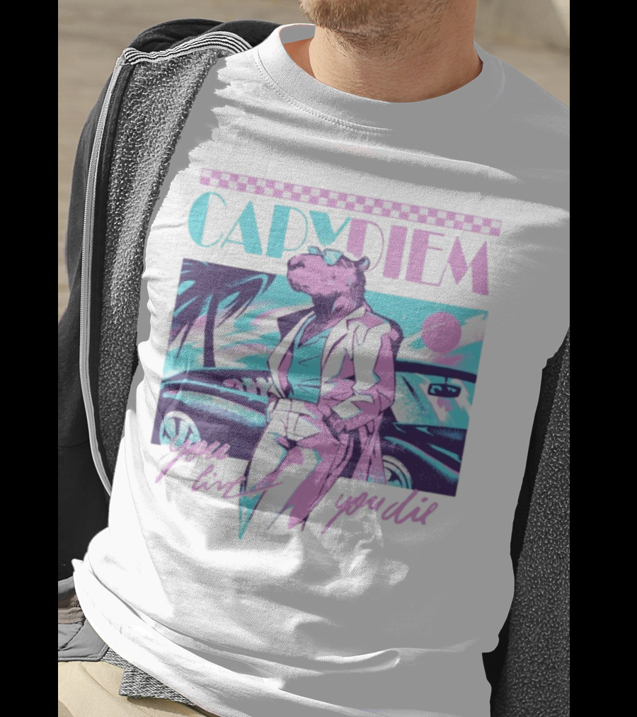 Capydiem Retro Cool Capybara You Live You Die 80s Aesthetic T-Shirt