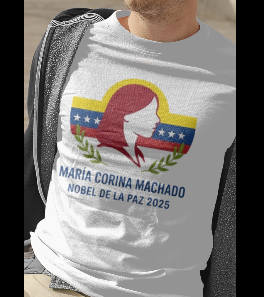 María Corina Machado Nobel De La Paz 2025 Venezuelan Flag Laurels T-Shirt