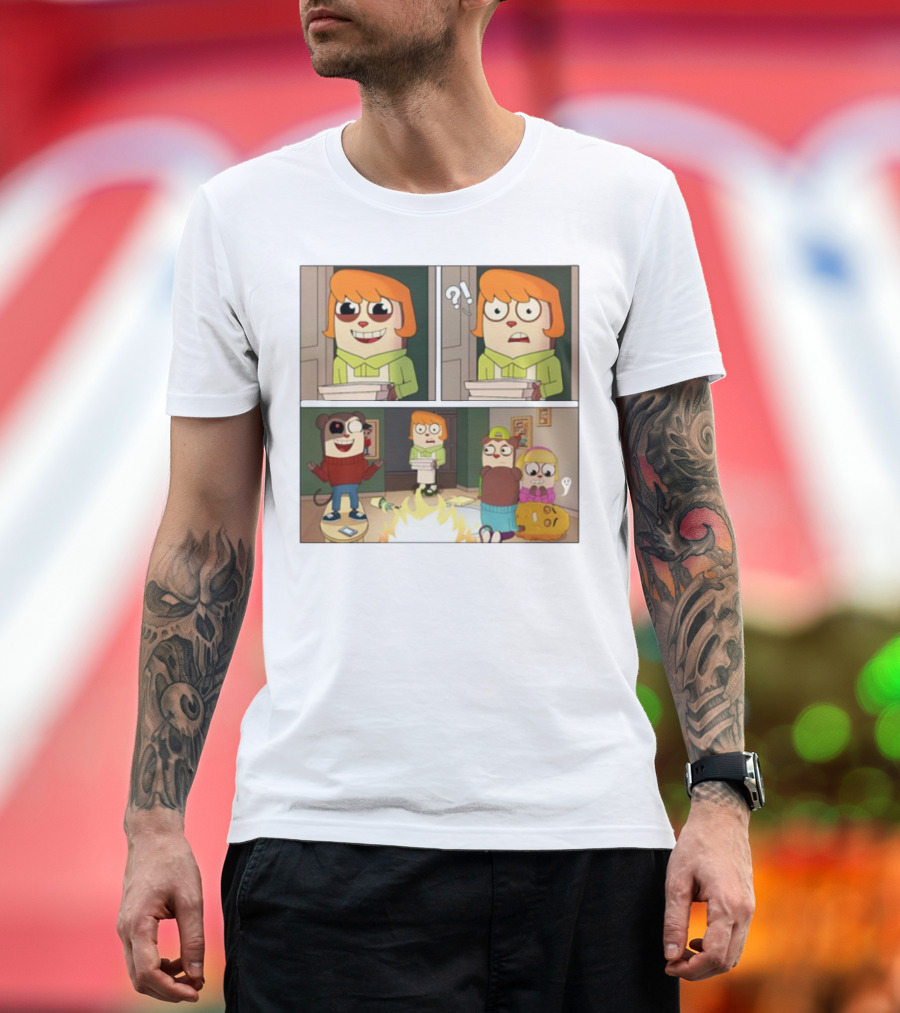 Maxdesignpro Cartoon Pizza Delivery Surprise Comic Strip T-Shirt