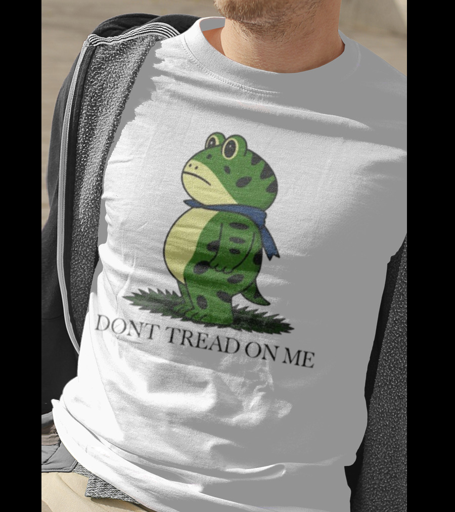 Portland Frog Don't Tread On Me Funny Protest Comic Style Green Frog With Blue Scarf T-Shirt