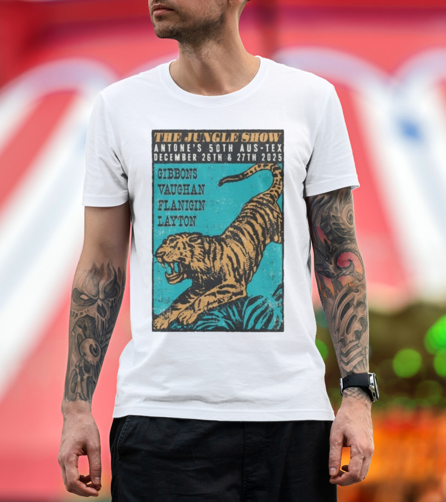 The Jungle Show Antone’s 50th Aus-Tex December 26-27 2025 Gibbons Vaughan Flanigin Layton Tiger T-Shirt