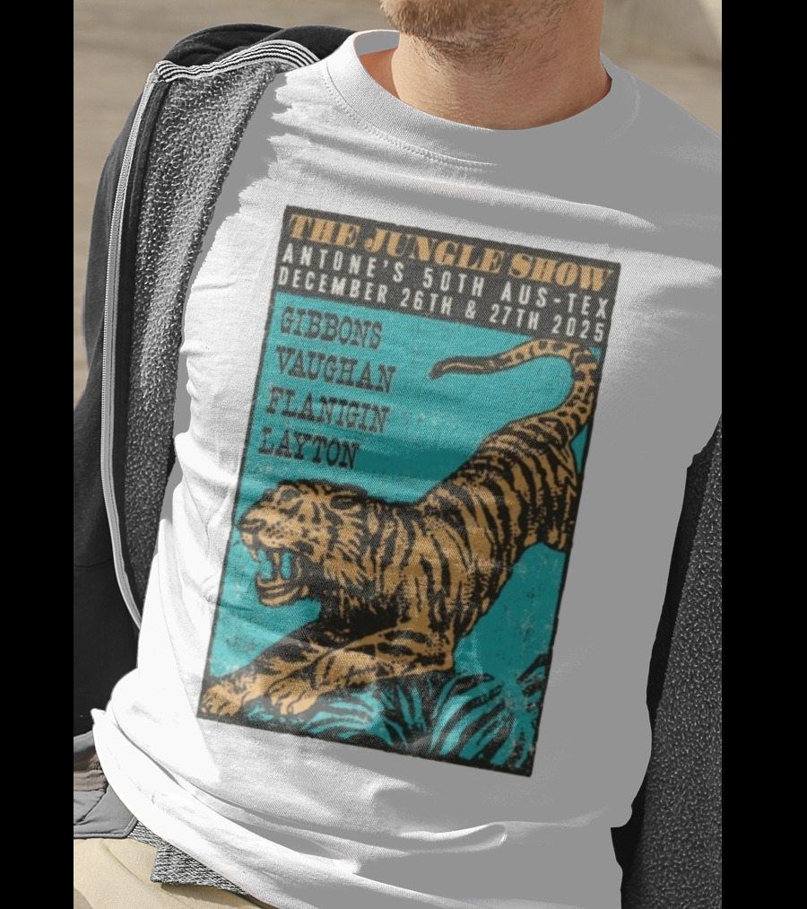 The Jungle Show Antone’s 50th Aus-Tex December 26-27 2025 Gibbons Vaughan Flanigin Layton Tiger T-Shirt